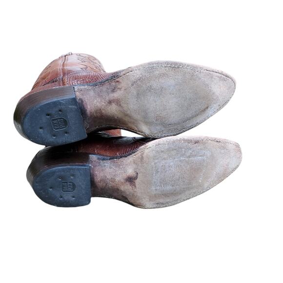 Dan Post Brown Leather Cowboy Boots Lizard Exotic 451 J 8.5M 051016 Size 8.5 M - Picture 11 of 16